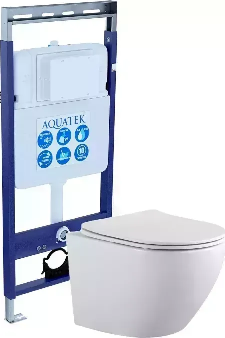 Комплект унитаза с инсталляцией AQUATEK SET ЕВРОПА Easy Fix (рама INS-0000010 Easy Fix 50+звукоиз. прокладка+унитаз ЕВРОПА AQ1901-00+тонкое сиденье с механизмом с плавного закрывания)