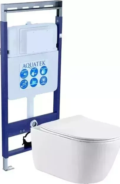 Комплект унитаза с инсталляцией AQUATEK SET ОБЕРОН Easy Fix (рама INS-0000010 Easy Fix 50+звукоиз. прокладка+унитаз ОБЕРОН AQ1363W-00+тонкое сиденье с механизмом с плавного закрывания)