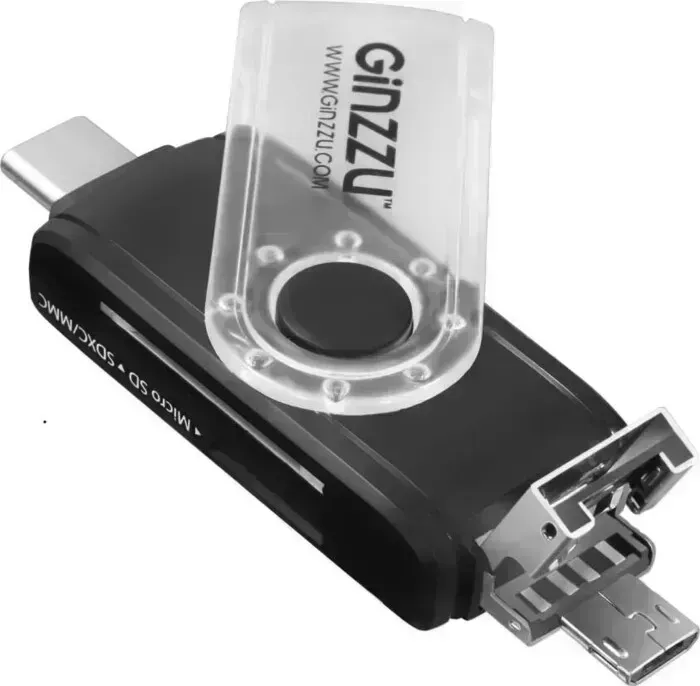 Картридер Ginzzu EXT GR-325B OTG TYPE C/microUSB/USB2.0 SD/microSD