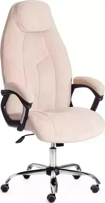 Кресло офисное TetChair BOSS (хром) флок , бежевый/бежевый перф., 7/7/06