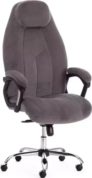 Кресло офисное TetChair BOSS Lux флок , серый/серый перф., 29/29/06