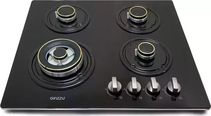 Панель варочная газовая Ginzzu HCG-448 Варочная , стекло 4 конф, черная