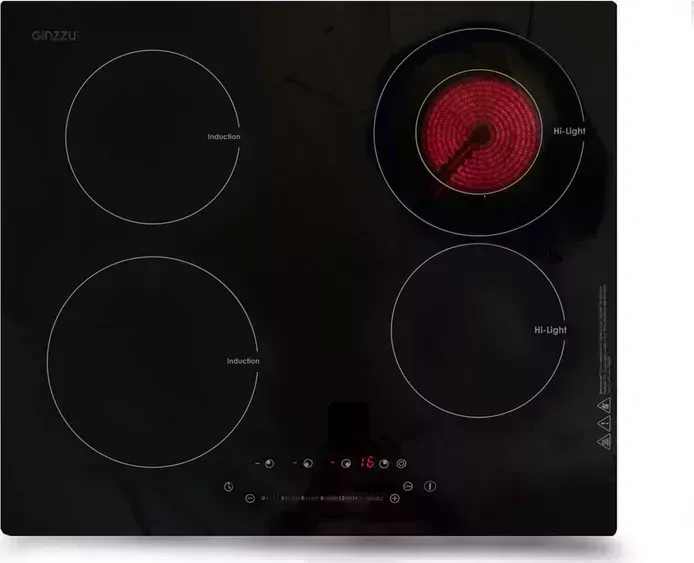 Панель варочная комбинированная Ginzzu комбо HCI-478 индукция+стеклокер., 4 конф, черн HCI-478