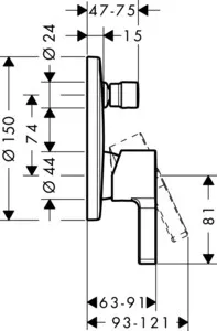 Фото №1 Смеситель для ванны Hansgrohe Metris S iBox Universal с механизмом (31465000, 01800180)