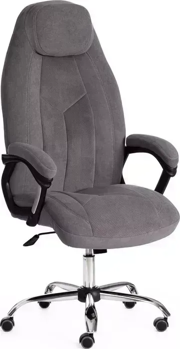 Кресло офисное TetChair BOSS (хром) флок , серый/серый перф., 29/29/06