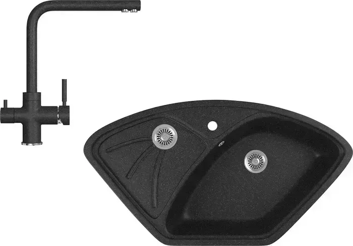 Мойка кухонная и смеситель GREENSTONE и смеситель GRS-10E-308, GS-005-308 черный