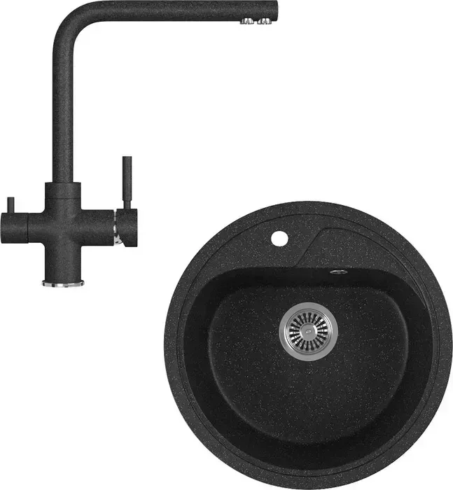Мойка кухонная и смеситель GREENSTONE и смеситель GRS-04-308, GS-005-308 черный