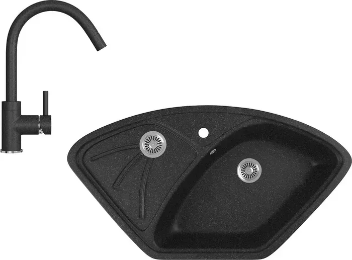 Мойка кухонная и смеситель GREENSTONE и смеситель GRS-10E-308, GS-003-308 черный