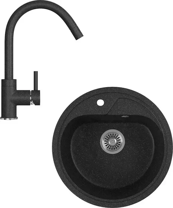 Мойка кухонная и смеситель GREENSTONE и смеситель GRS-04-308, GS-003-308 черный