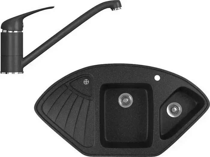 Мойка кухонная и смеситель GREENSTONE и смеситель GRS-14K-308, GS-001-308 черный