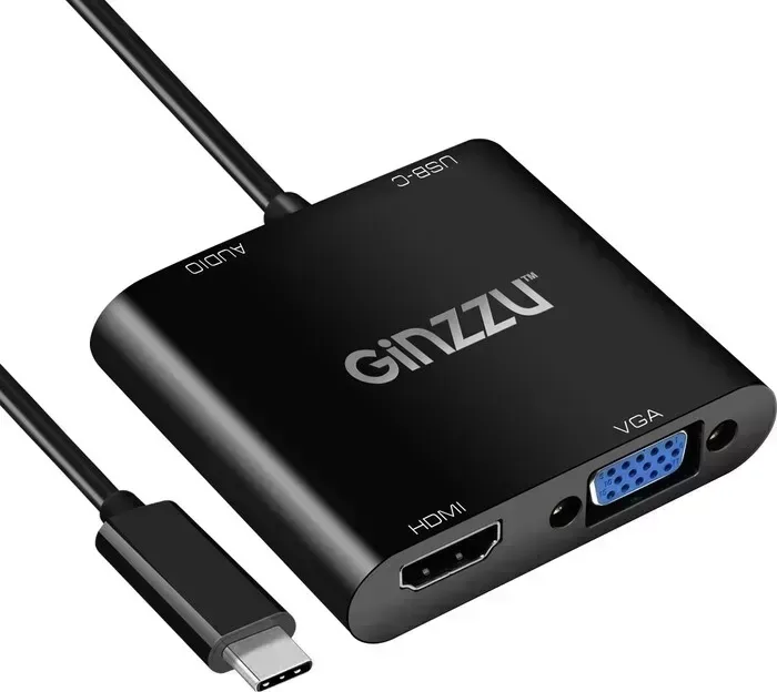 Переходник Ginzzu GC-876HVC, Type C на VGA + HDMI + Audio, кабель 25см