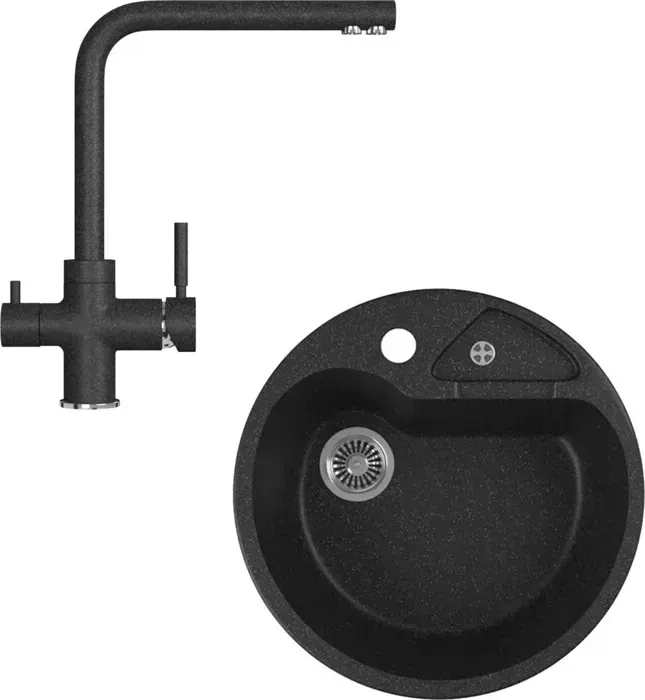 Мойка кухонная и смеситель GREENSTONE и смеситель GRS-08K-308, GS-005-308 черный