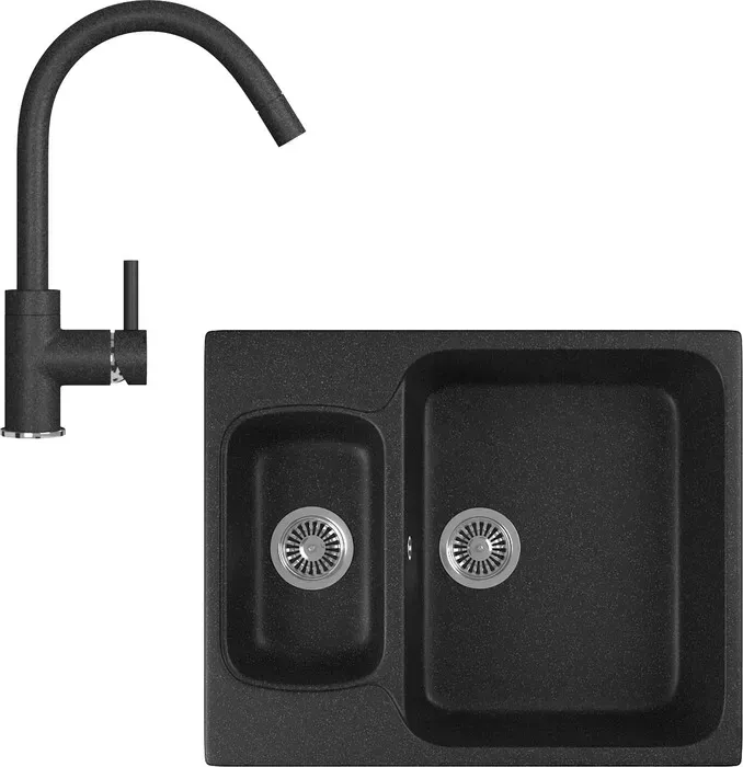 Мойка кухонная и смеситель GREENSTONE и смеситель GRS-09-308, GS-003-308 черный