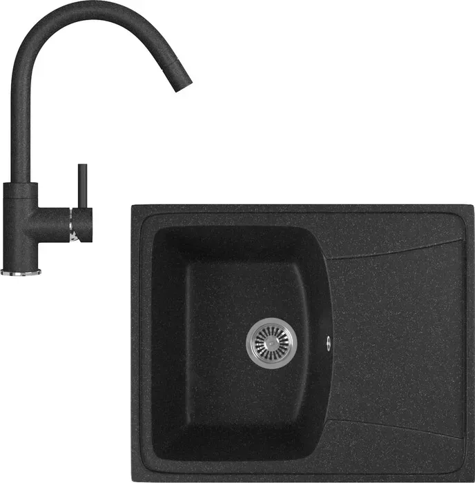 Мойка кухонная и смеситель GREENSTONE и смеситель GRS-17K-308, GS-003-308 черный