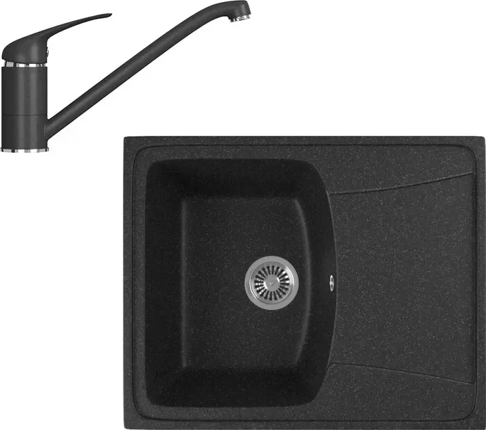 Мойка кухонная и смеситель GREENSTONE и смеситель GRS-17K-308, GS-001-308 черный