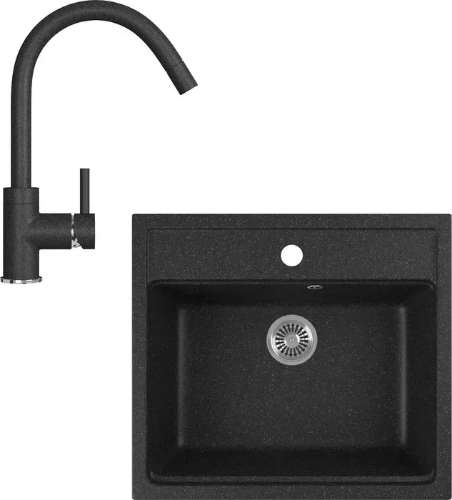 Мойка кухонная и смеситель GREENSTONE и смеситель GRS-06-308, GS-003-308 черный