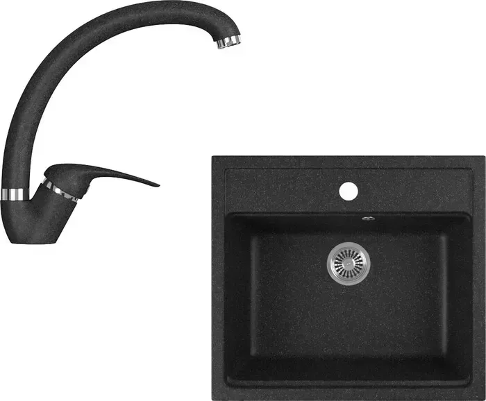 Мойка кухонная и смеситель GREENSTONE и смеситель GRS-06-308, GS-002-308 черный