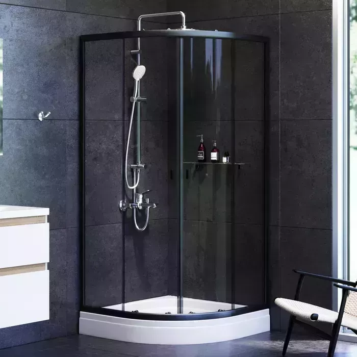 Душевой уголок Am.Pm X-Joy Twin Slide 90x90 с поддоном, прозрачный, матовый черный (W88G-205-090BT64, W88T-205-090W64)