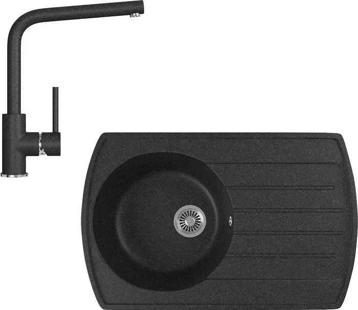 Мойка кухонная и смеситель GREENSTONE и смеситель GRS-23-308, GS-004-308 черный