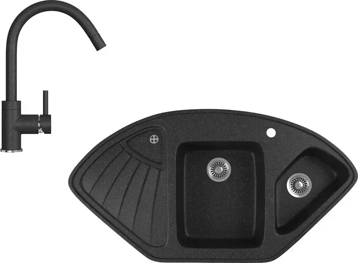 Мойка кухонная и смеситель GREENSTONE и смеситель GRS-14K-308, GS-003-308 черный