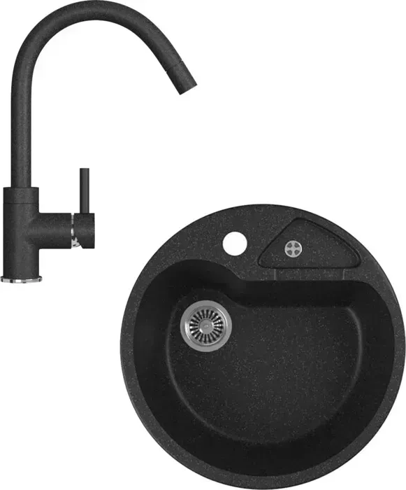 Мойка кухонная и смеситель GREENSTONE и смеситель GRS-08K-308, GS-003-308 черный