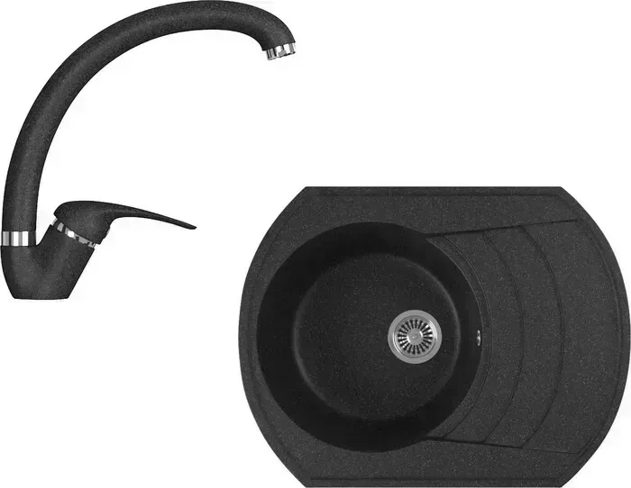 Мойка кухонная и смеситель GREENSTONE и смеситель GRS-65-308, GS-002-308 черный