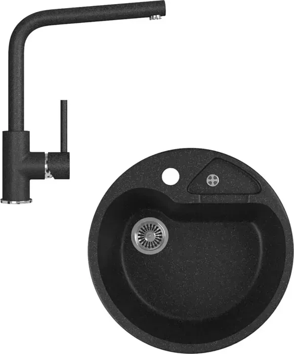Мойка кухонная и смеситель GREENSTONE и смеситель GRS-08K-308, GS-004-308 черный