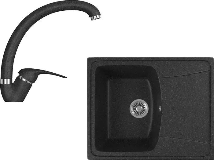 Мойка кухонная и смеситель GREENSTONE и смеситель GRS-17K-308, GS-002-308 черный