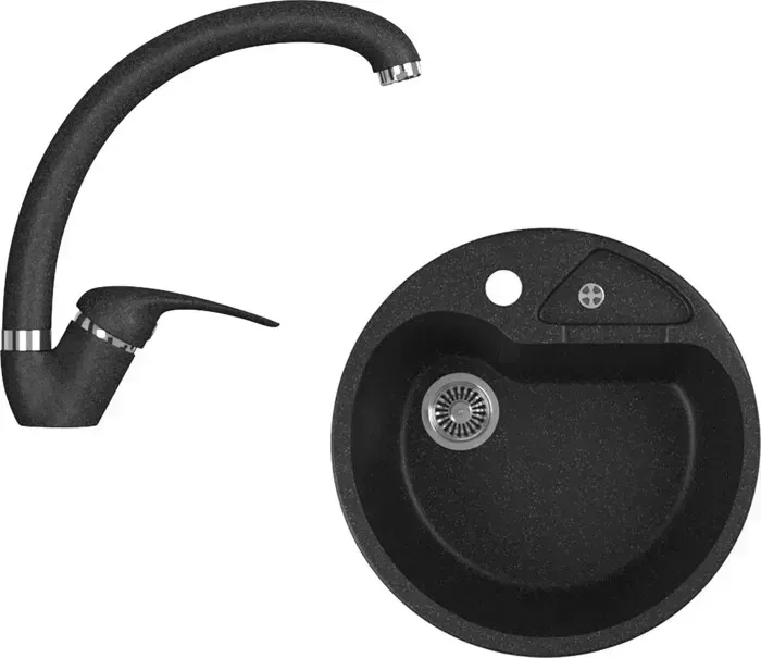 Мойка кухонная и смеситель GREENSTONE и смеситель GRS-08K-308, GS-002-308 черный