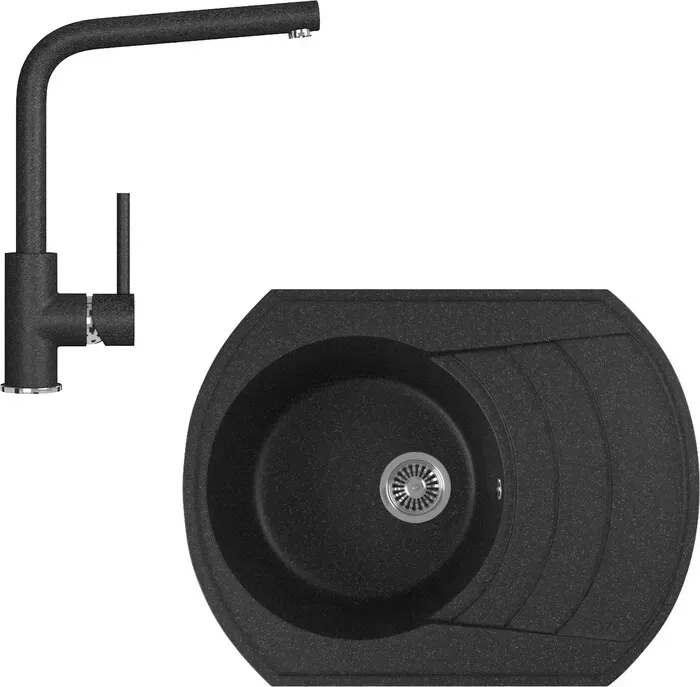 Мойка кухонная и смеситель GREENSTONE и смеситель GRS-65-308, GS-004-308 черный