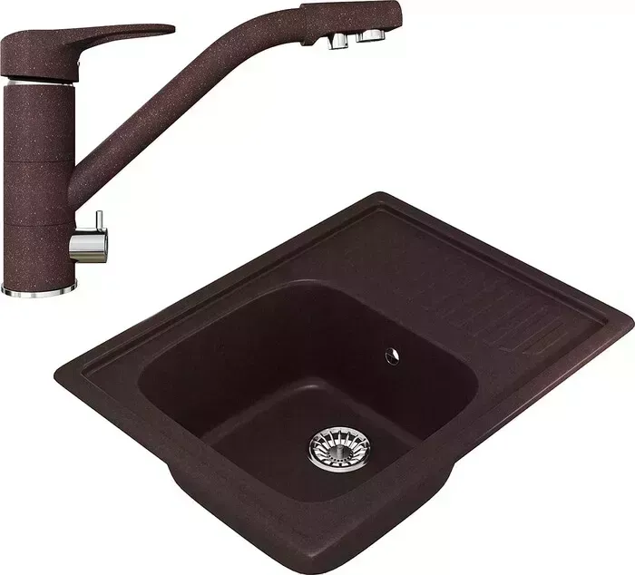 Мойка кухонная и смеситель Mixline и смеситель ML-GM18 65х50 с крылом, шоколад 345 (4660105233190, 4660105234128)