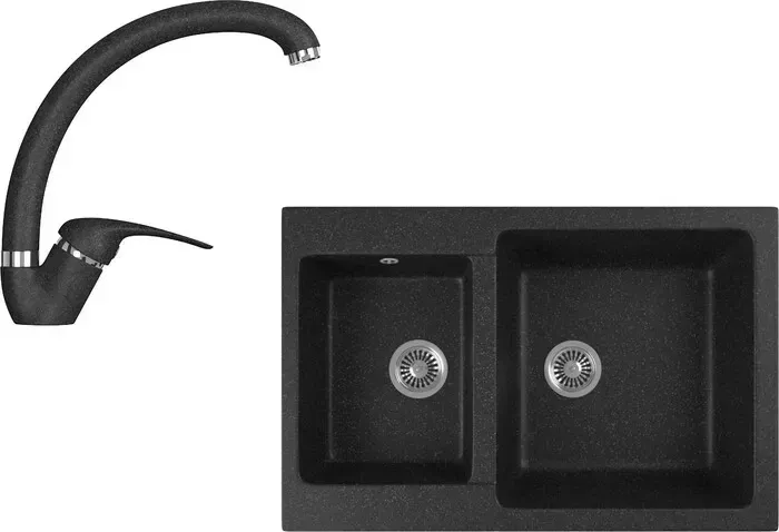 Мойка кухонная и смеситель GREENSTONE и смеситель GRS-76k-308, GS-002-308 черный