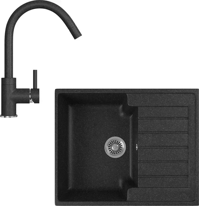 Мойка кухонная и смеситель GREENSTONE и смеситель GRS-13s-308, GS-003-308 черный