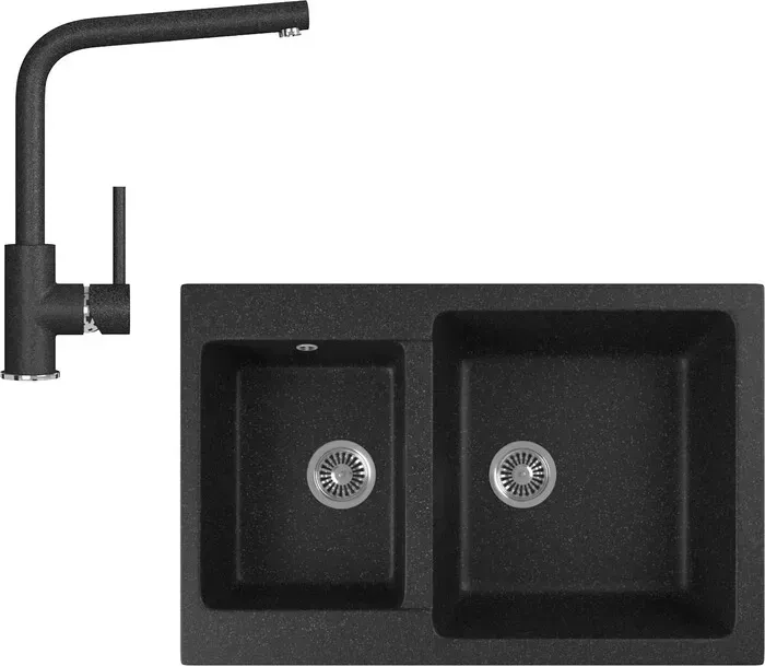 Мойка кухонная и смеситель GREENSTONE и смеситель GRS-76k-308, GS-004-308 черный