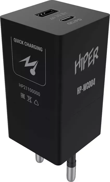 Сетевое зарядное устройство Hiper (СЗУ) HP-WC004 3A+2.5A PD+QC универсальное черный