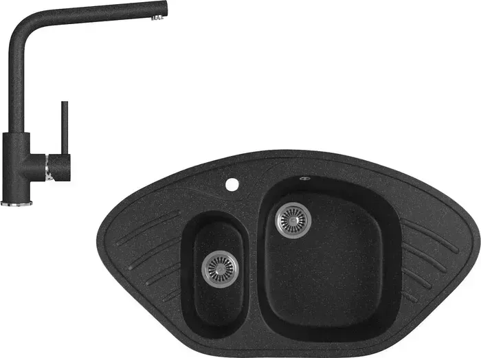 Мойка кухонная и смеситель GREENSTONE и смеситель GRS-14-308, GS-004-308 черный