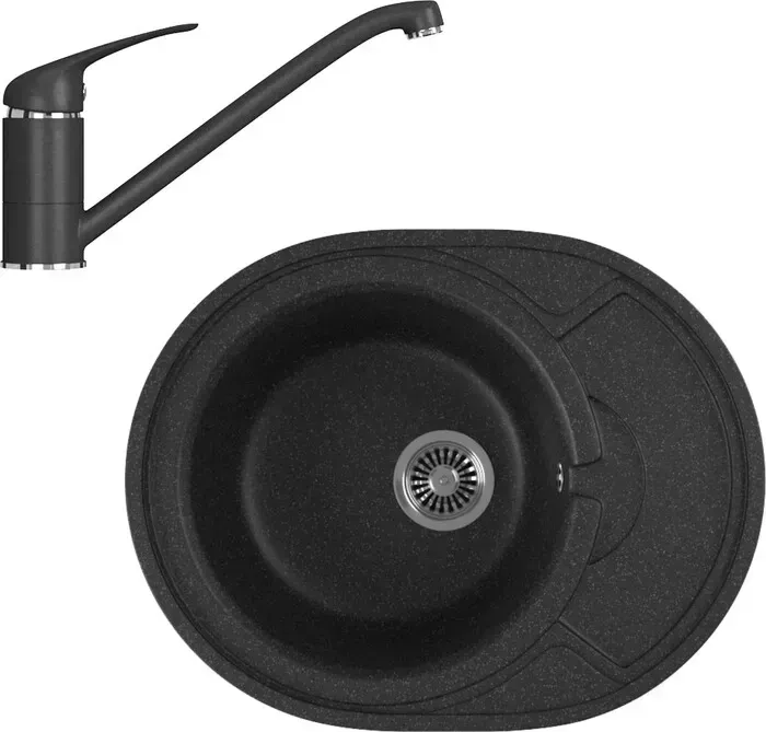 Мойка кухонная и смеситель GREENSTONE и смеситель GRS-18k-308, GS-001-308 черный