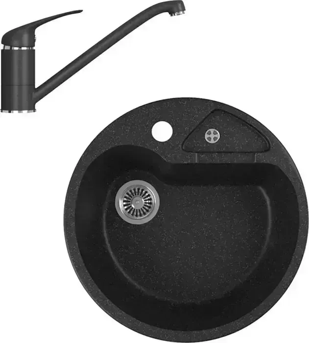 Мойка кухонная и смеситель GREENSTONE и смеситель GRS-08K-308, GS-001-308 черный