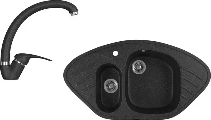 Мойка кухонная и смеситель GREENSTONE и смеситель GRS-14-308, GS-002-308 черный