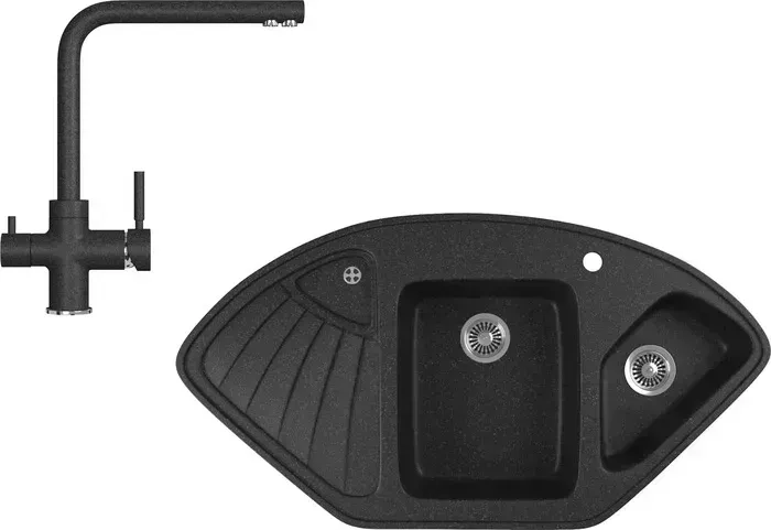Мойка кухонная и смеситель GREENSTONE и смеситель GRS-14K-308, GS-005-308 черный