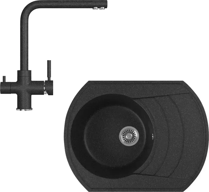 Мойка кухонная и смеситель GREENSTONE и смеситель GRS-65-308, GS-005-308 черный