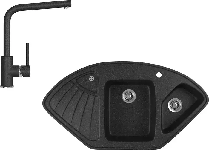 Мойка кухонная и смеситель GREENSTONE и смеситель GRS-14K-308, GS-004-308 черный