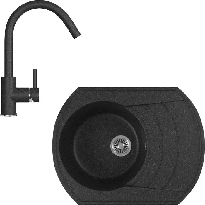 Мойка кухонная и смеситель GREENSTONE и смеситель GRS-65-308, GS-003-308 черный