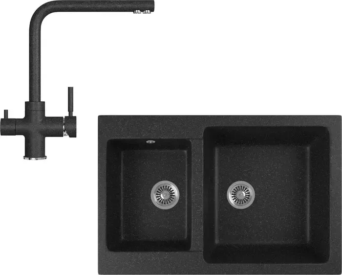 Мойка кухонная и смеситель GREENSTONE и смеситель GRS-76k-308, GS-005-308 черный