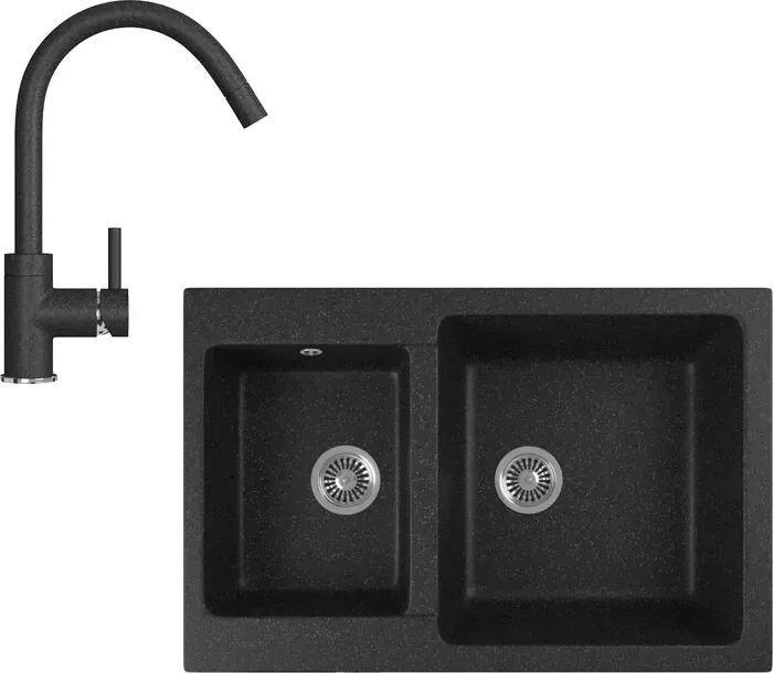 Мойка кухонная и смеситель GREENSTONE и смеситель GRS-76k-308, GS-003-308 черный