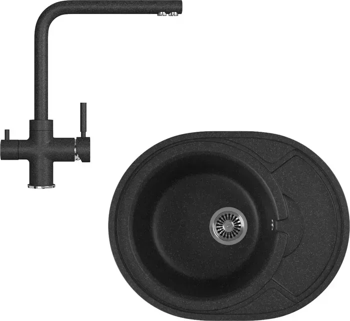 Мойка кухонная и смеситель GREENSTONE и смеситель GRS-18k-308, GS-005-308 черный