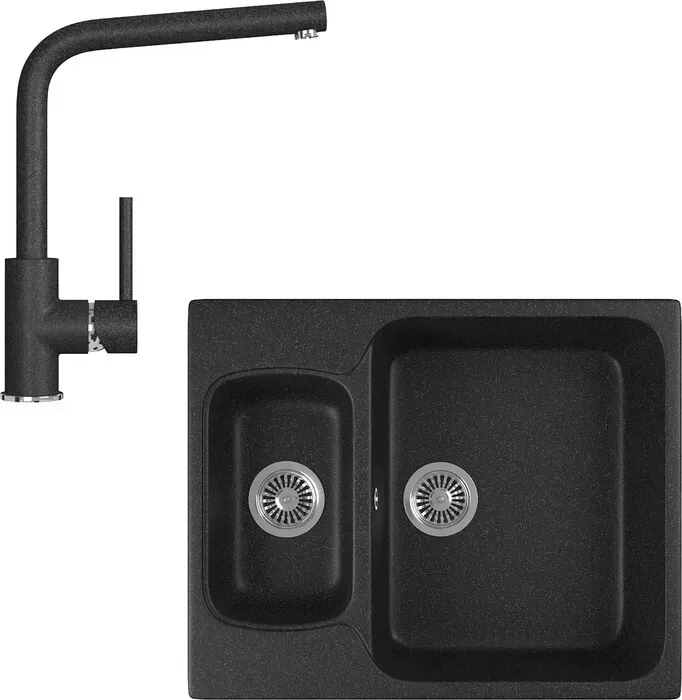 Мойка кухонная и смеситель GREENSTONE и смеситель GRS-09-308, GS-004-308 черный