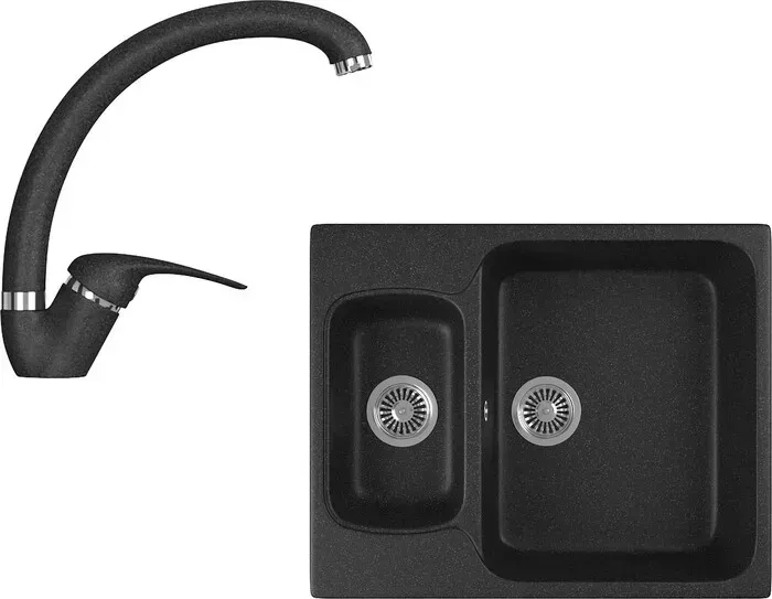 Мойка кухонная и смеситель GREENSTONE и смеситель GRS-09-308, GS-002-308 черный