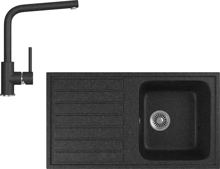 Мойка кухонная и смеситель GREENSTONE и смеситель GRS-20-308, GS-004-308 черный