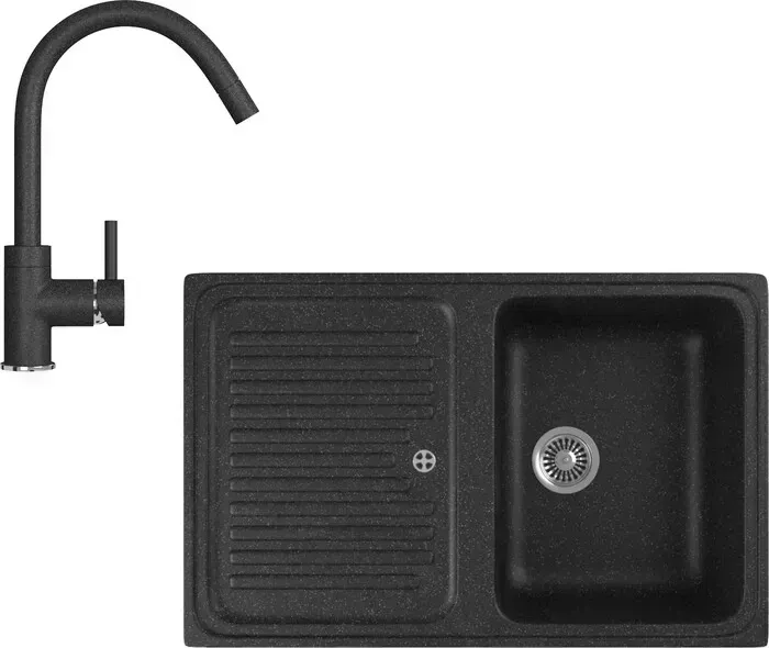 Мойка кухонная и смеситель GREENSTONE и смеситель GRS-78-308, GS-003-308 черный